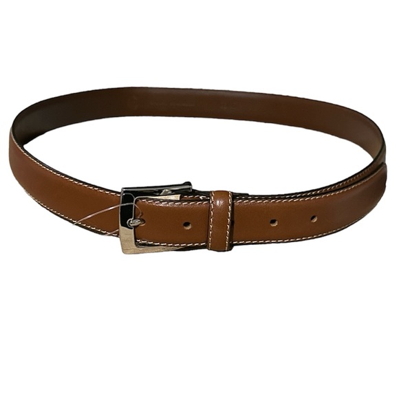 Brooks Brothers Men’s 100% Genuine Leather Silver Hardware Belt In Brown - Picture 1 of 4